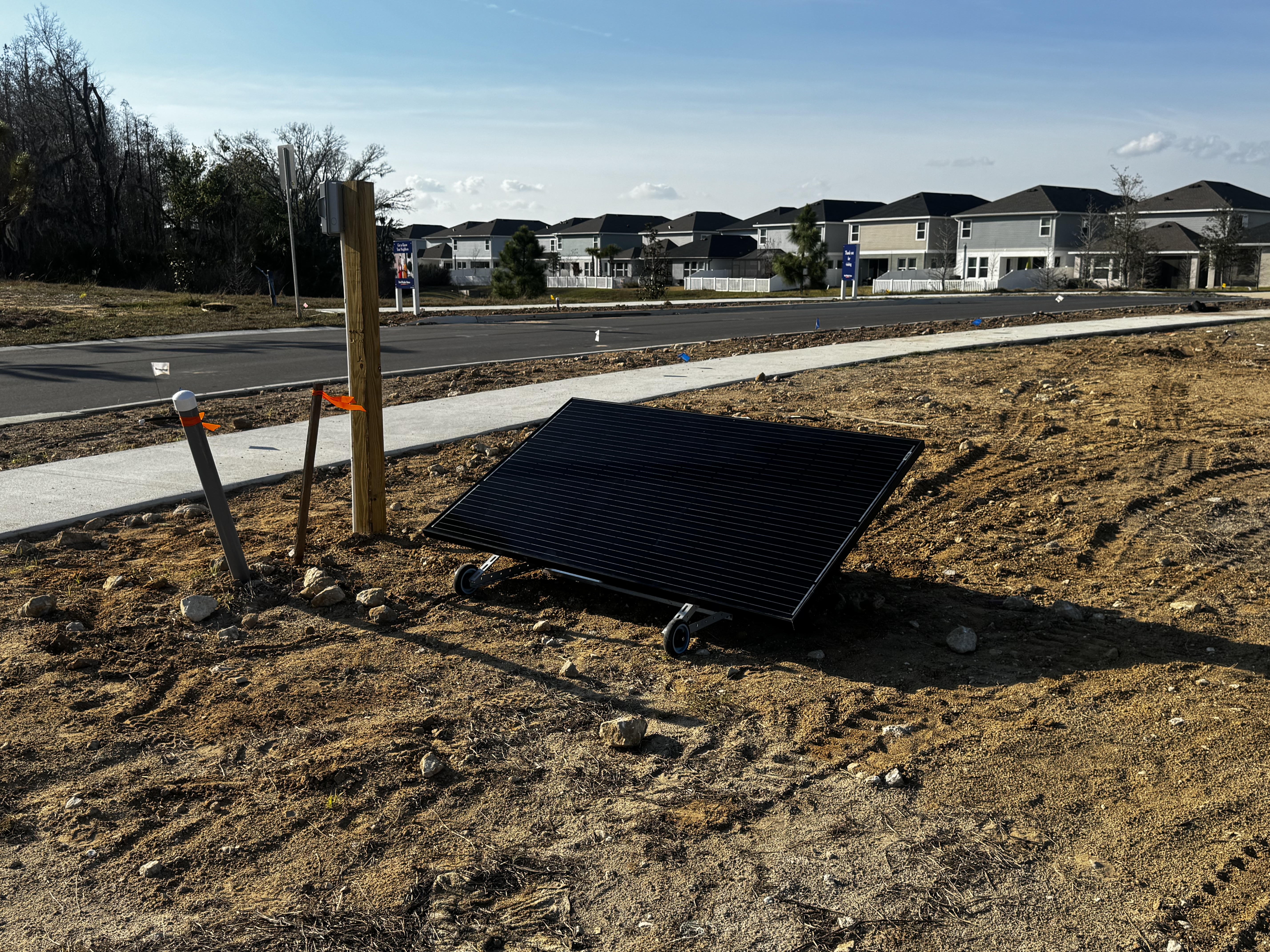 Portable Future Generators solar equipment supporting a developing construction site