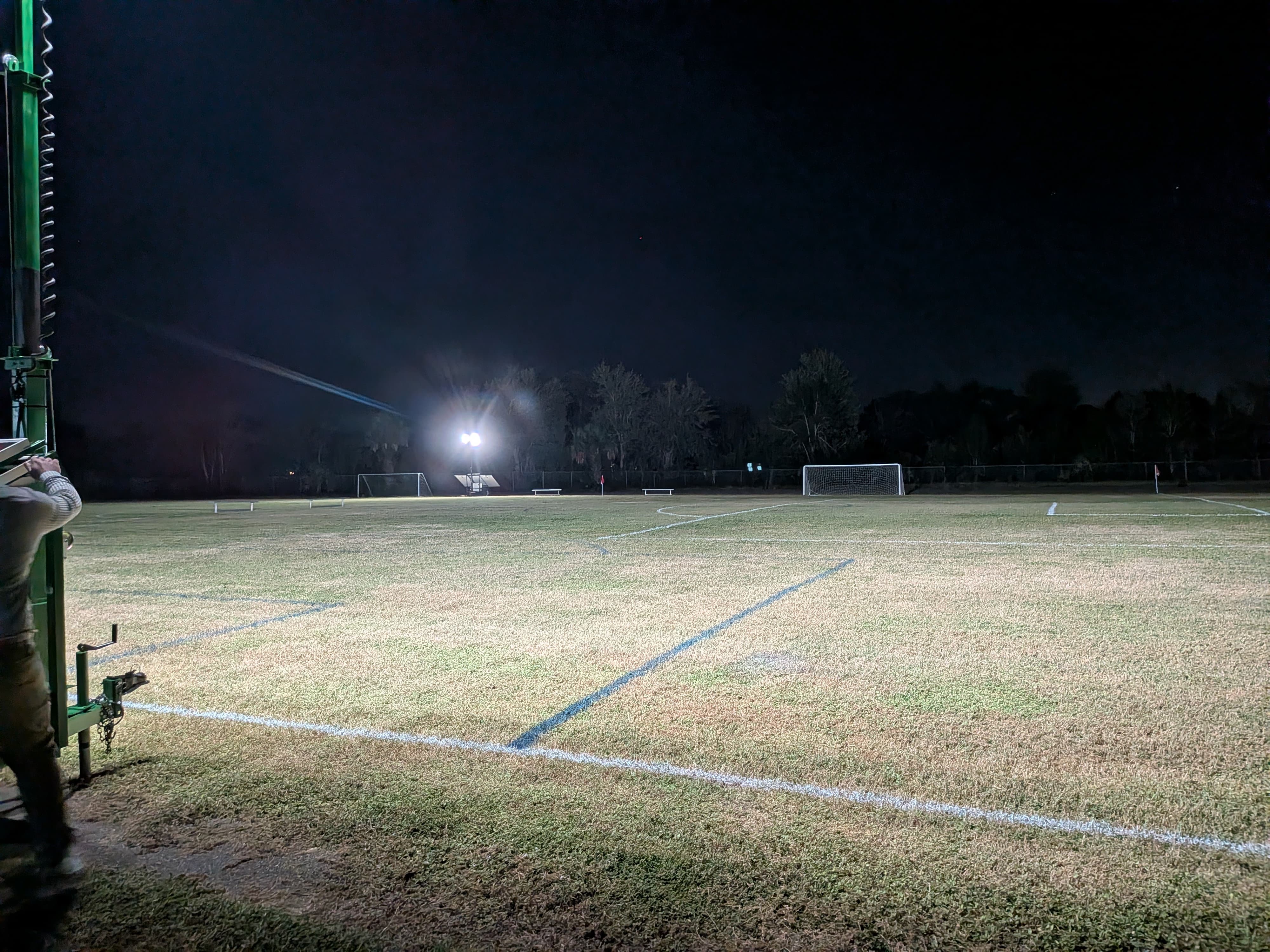 Future Generators solar light tower illuminating a sports field at night